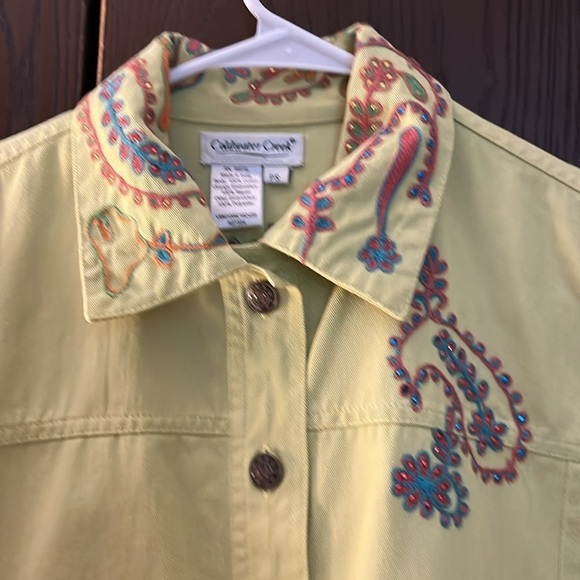 Coldwater Creek lime colored long sleeved jacket with beaded designs. Size PS. - Picture 3 of 11